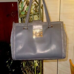 Love Moschino  Leather Gray Shoulder Bag with Gold Accent